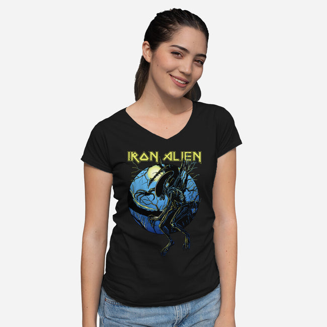 Iron Xenomorph-Womens-V-Neck-Tee-joerawks