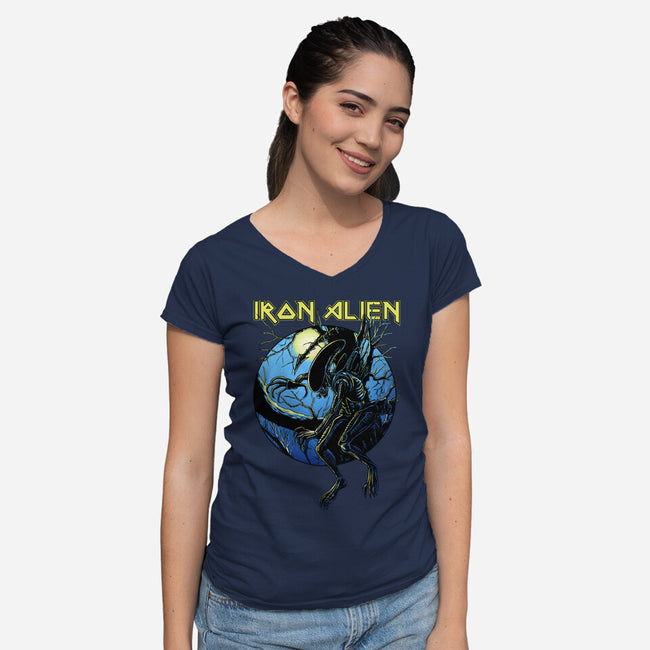 Iron Xenomorph-Womens-V-Neck-Tee-joerawks