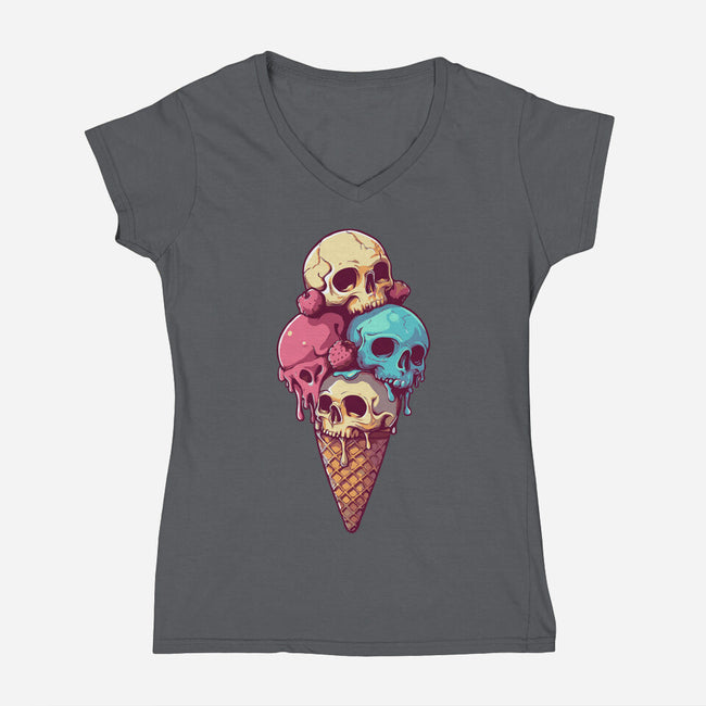 Skull Ice Cream-Womens-V-Neck-Tee-Tinycraftyaliens