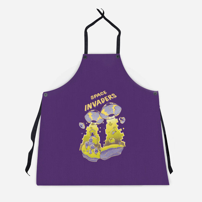 Space Invaders-Unisex-Kitchen-Apron-Under Flame