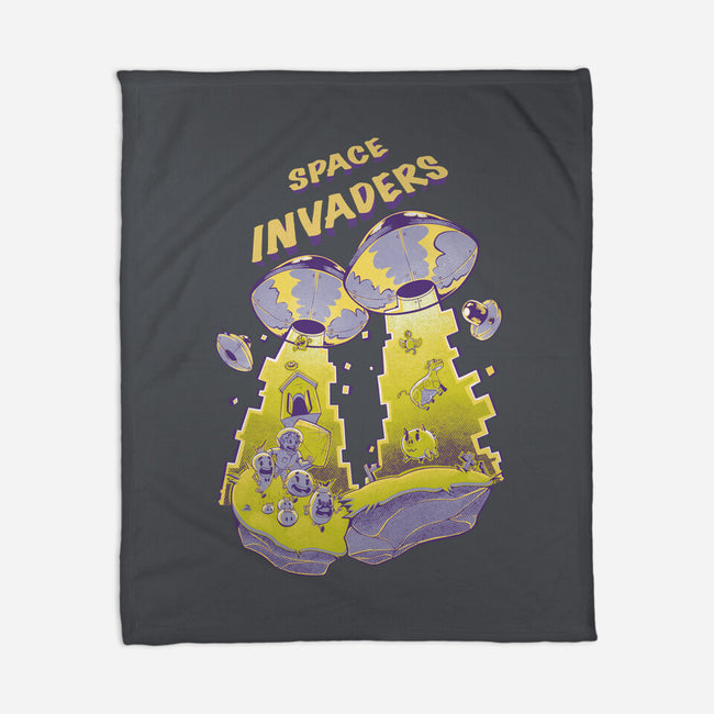 Space Invaders-None-Fleece-Blanket-Under Flame