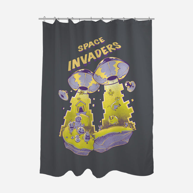 Space Invaders-None-Polyester-Shower Curtain-Under Flame