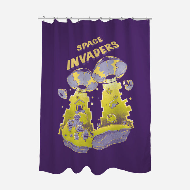 Space Invaders-None-Polyester-Shower Curtain-Under Flame