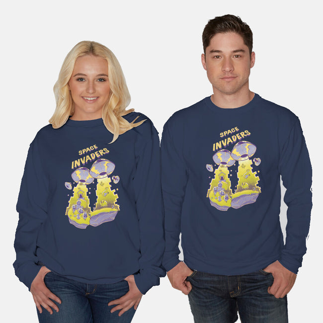 Space Invaders-Unisex-Crew Neck-Sweatshirt-Under Flame