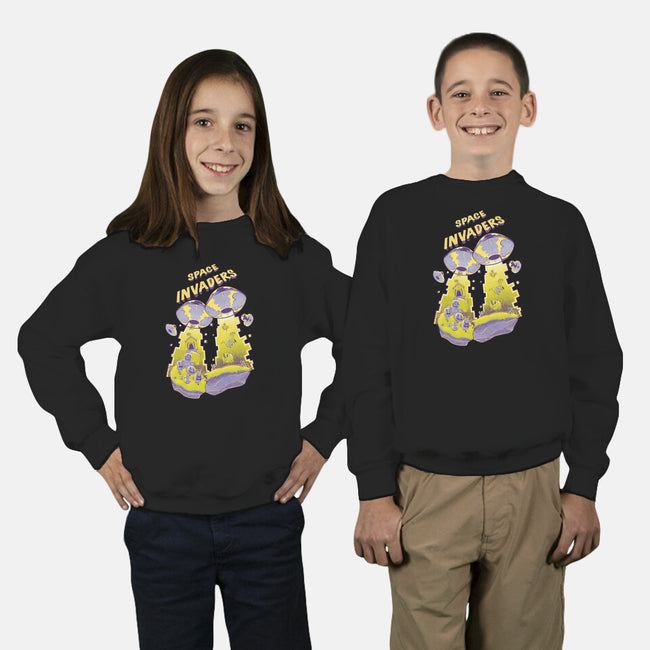 Space Invaders-Youth-Crew Neck-Sweatshirt-Under Flame