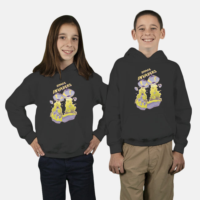 Space Invaders-Youth-Pullover-Sweatshirt-Under Flame