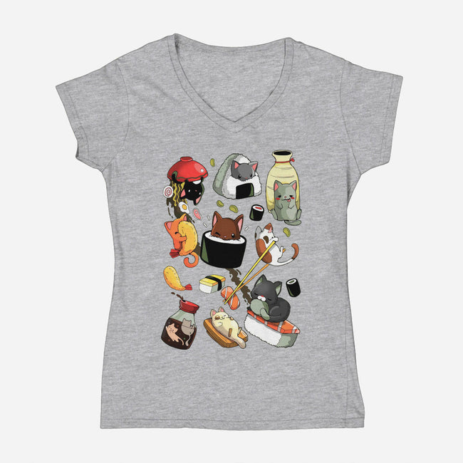 Sushi Cats-Womens-V-Neck-Tee-Vallina84