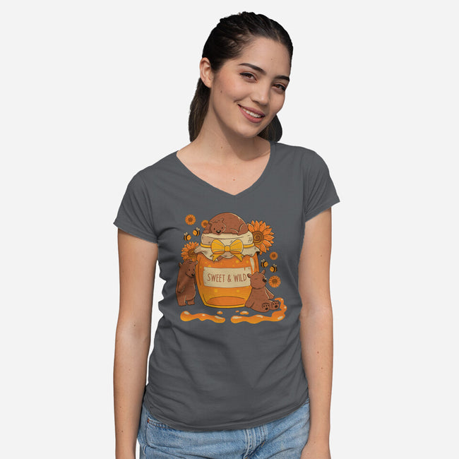 Sweet And Wild Bear-Womens-V-Neck-Tee-tobefonseca