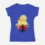 Skull Sunset-Womens-V-Neck-Tee-dandingeroz