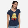 Skull Sunset-Womens-V-Neck-Tee-dandingeroz