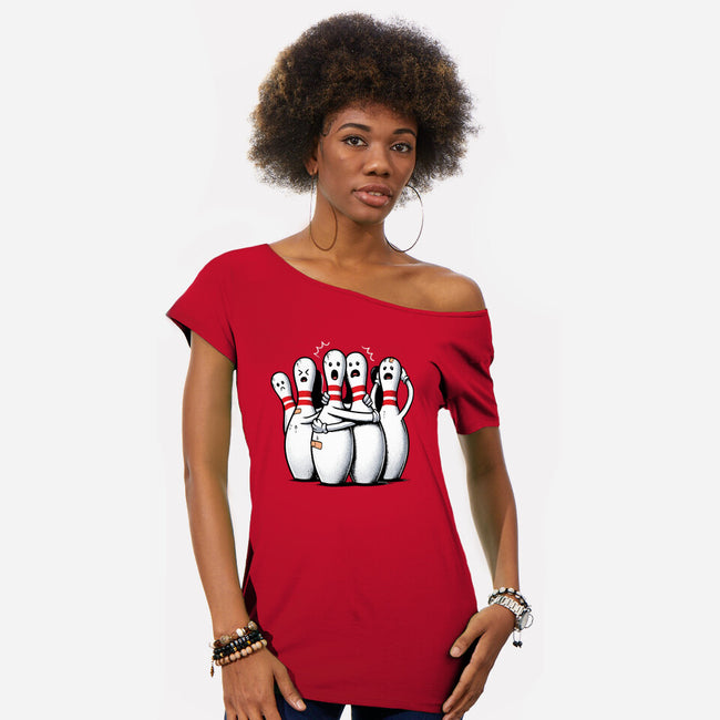 Panic At The Bowling Alley-Womens-Off Shoulder-Tee-GoshWow