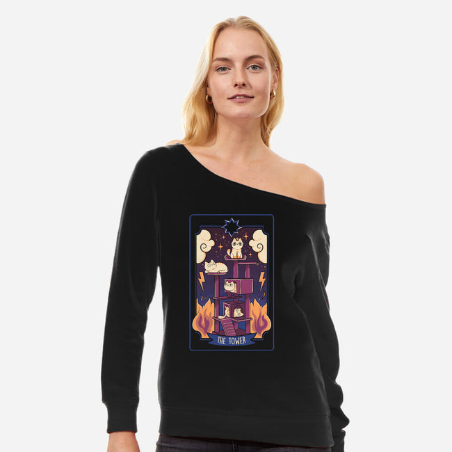 The Tower Cat Tarot-Womens-Off Shoulder-Sweatshirt-tobefonseca