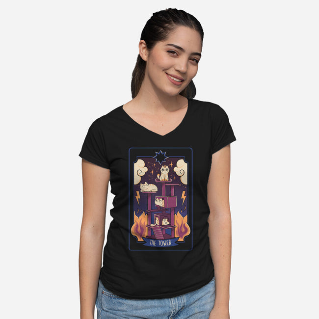 The Tower Cat Tarot-Womens-V-Neck-Tee-tobefonseca