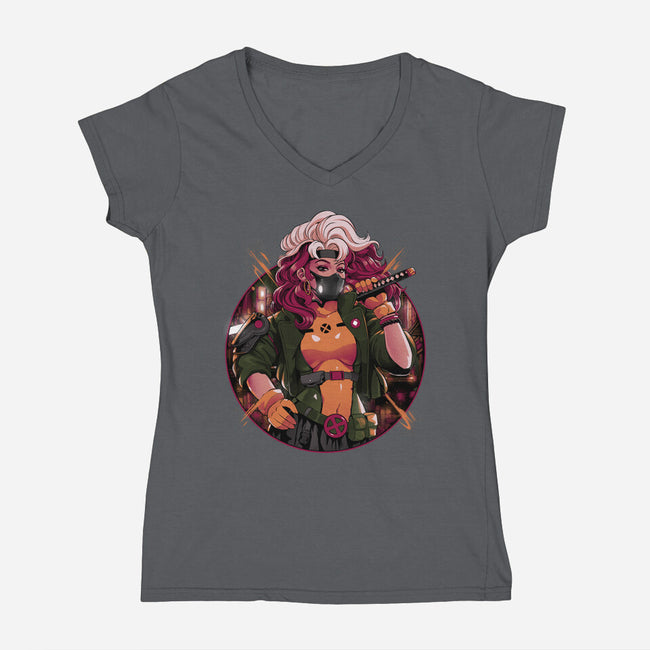 Samurai Mutant-Womens-V-Neck-Tee-Bruno Mota