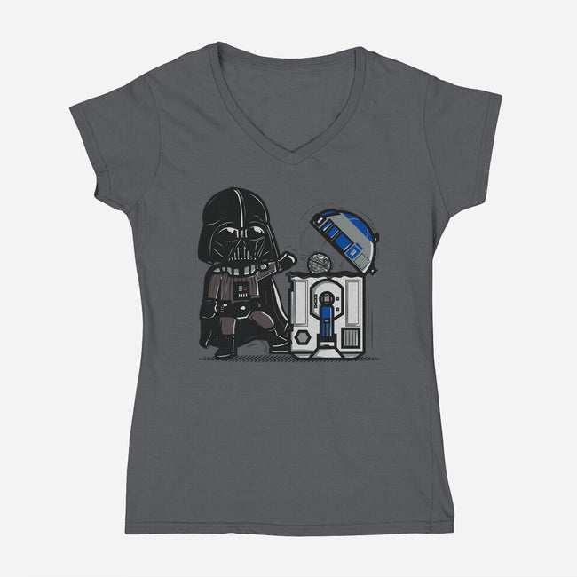 Robotic Trashcan-Womens-V-Neck-Tee-Donnie