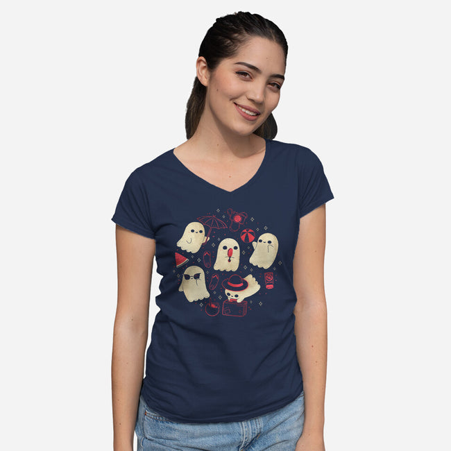 Creepy Kawaii Summer Ghosts-Womens-V-Neck-Tee-xMorfina