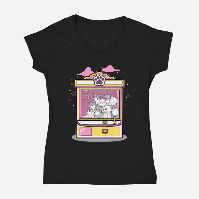 Kitty Claw Machine-Womens-V-Neck-Tee-Astrobot Invention