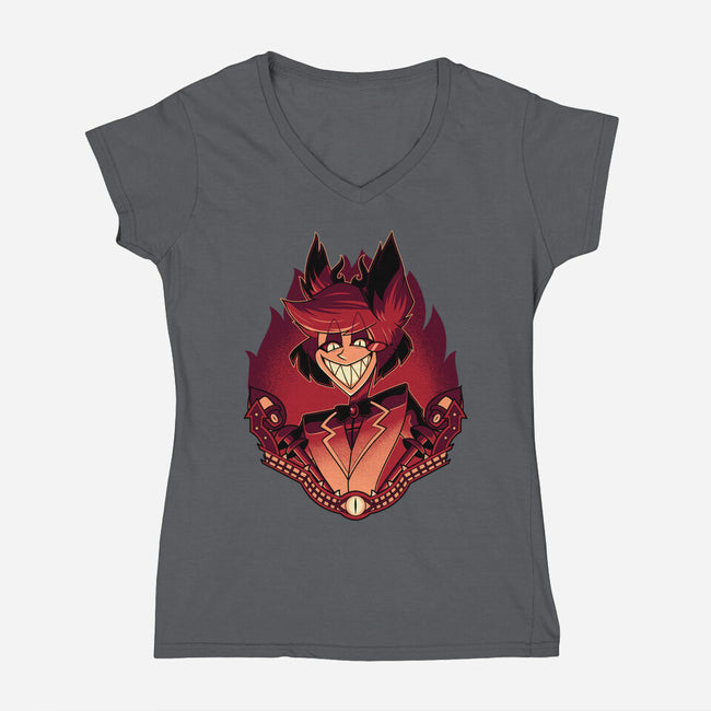 Radio Demon-Womens-V-Neck-Tee-Astrobot Invention