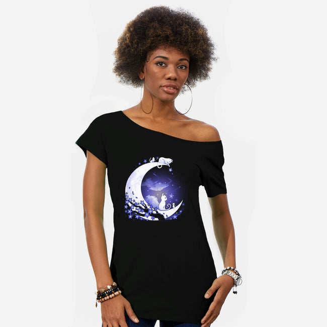 Kittens Moon-Womens-Off Shoulder-Tee-Vallina84