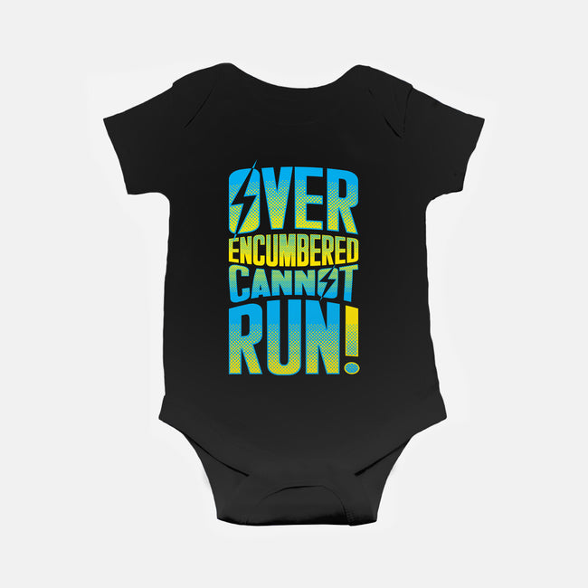 Overencumbered Cannot Run-Baby-Basic-Onesie-rocketman_art