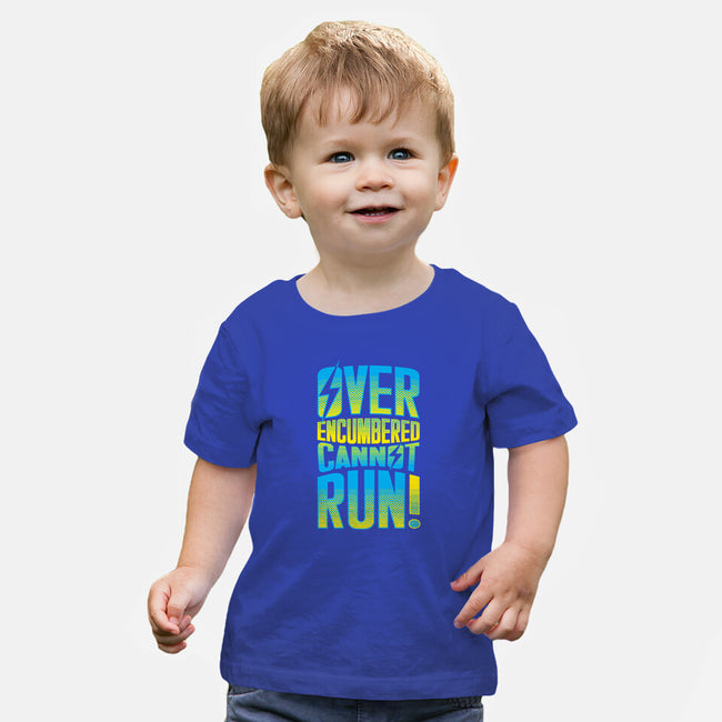 Overencumbered Cannot Run-Baby-Basic-Tee-rocketman_art