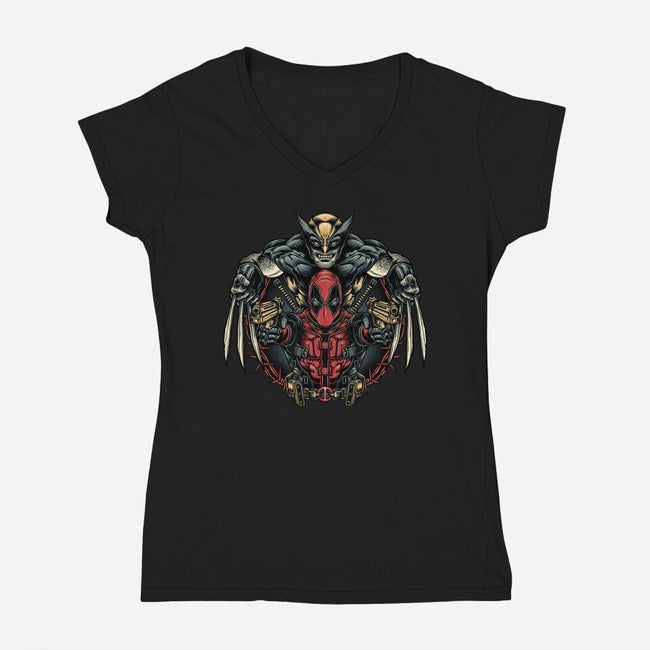 Double Trouble-Womens-V-Neck-Tee-glitchygorilla