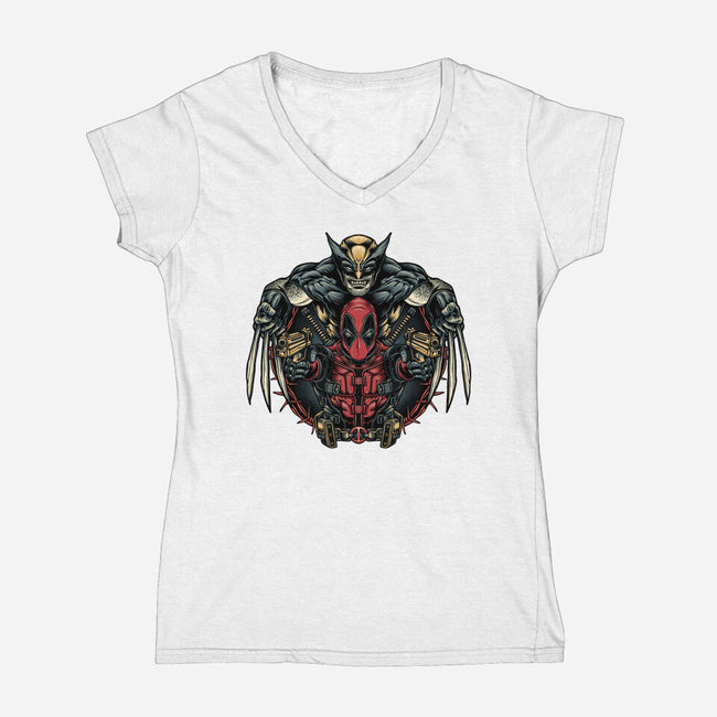 Double Trouble-Womens-V-Neck-Tee-glitchygorilla