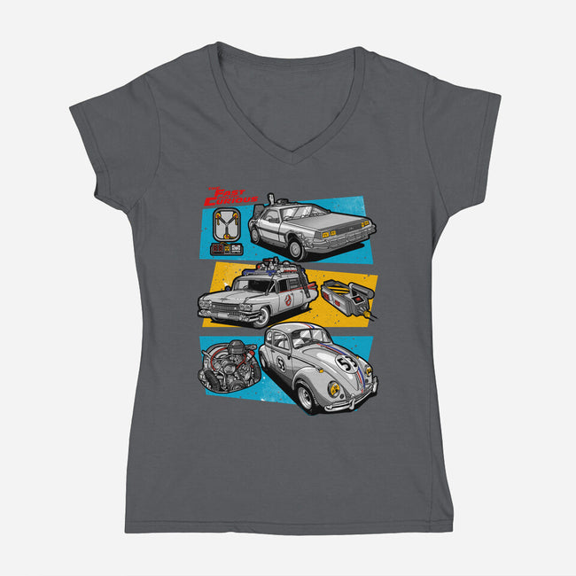 Fast And Curious Cars-Womens-V-Neck-Tee-Roni Nucleart