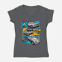 Fast And Curious Cars-Womens-V-Neck-Tee-Roni Nucleart