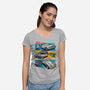 Fast And Curious Cars-Womens-V-Neck-Tee-Roni Nucleart