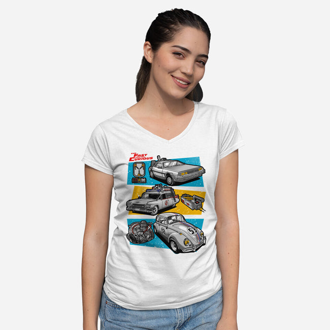 Fast And Curious Cars-Womens-V-Neck-Tee-Roni Nucleart