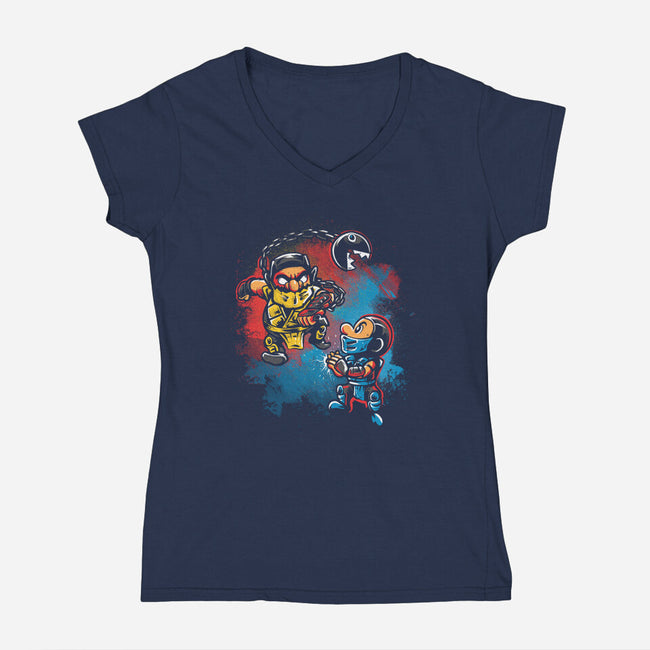 Wario Kombat-Womens-V-Neck-Tee-Gleydson Barboza