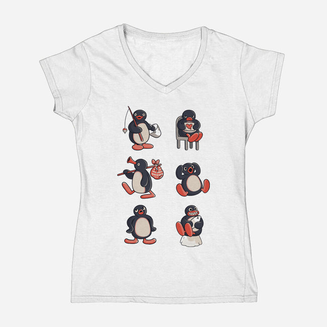 Penguin Moods-Womens-V-Neck-Tee-Arigatees