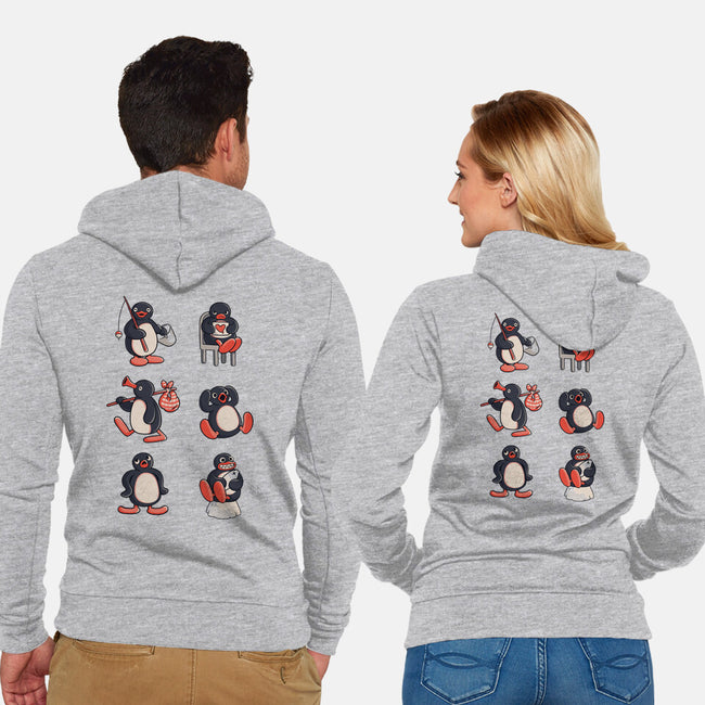 Penguin Moods-Unisex-Zip-Up-Sweatshirt-Arigatees