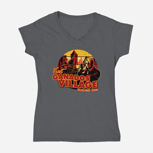 Ganados Village-Womens-V-Neck-Tee-daobiwan