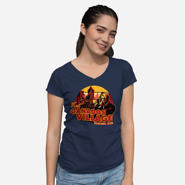 Ganados Village-Womens-V-Neck-Tee-daobiwan