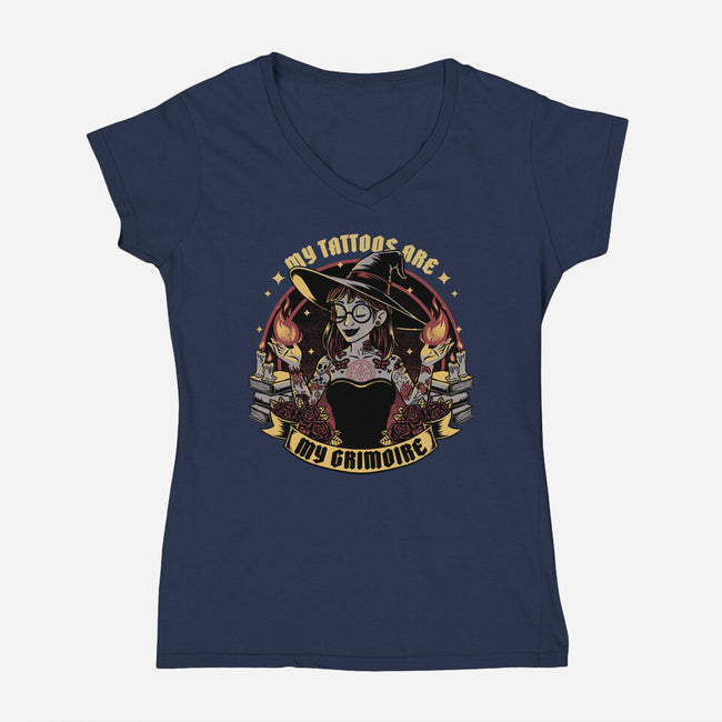 Witch Tattoo Grimoire-Womens-V-Neck-Tee-Studio Mootant