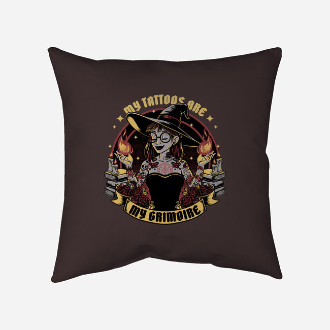 Witch Tattoo Grimoire-None-Removable Cover-Throw Pillow-Studio Mootant