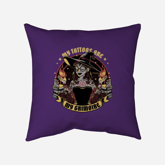 Witch Tattoo Grimoire-None-Removable Cover-Throw Pillow-Studio Mootant