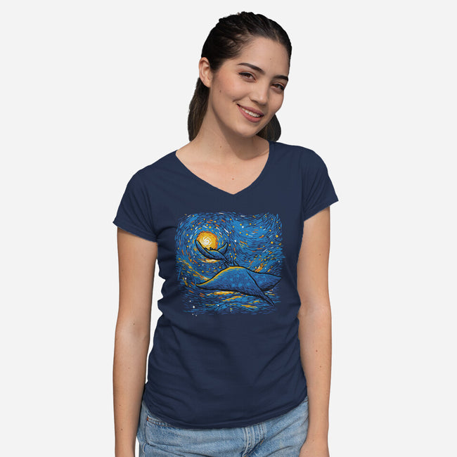 Starry Sky Sea Manta Ray-Womens-V-Neck-Tee-tobefonseca