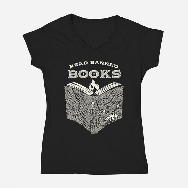 Read Banned Books-Womens-V-Neck-Tee-tobefonseca