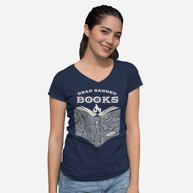 Read Banned Books-Womens-V-Neck-Tee-tobefonseca