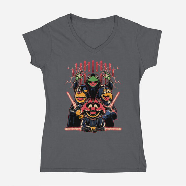 Evil Dark Puppets-Womens-V-Neck-Tee-Studio Mootant