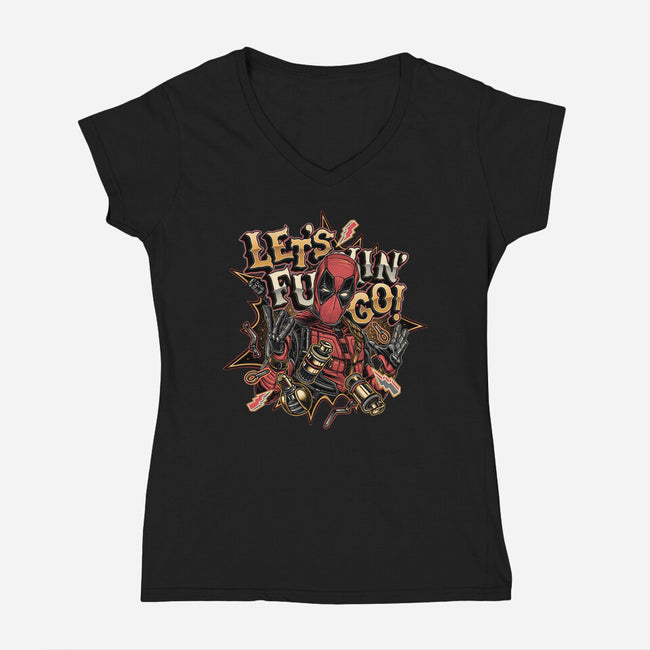 Let’s Freaking Go-Womens-V-Neck-Tee-glitchygorilla