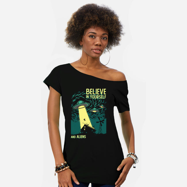 Yourself And Aliens-Womens-Off Shoulder-Tee-Gleydson Barboza