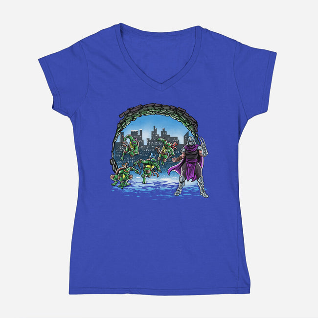 Turtles Cover-Womens-V-Neck-Tee-zascanauta