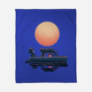 Boat Under The Moon-None-Fleece-Blanket-rmatix