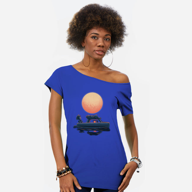 Boat Under The Moon-Womens-Off Shoulder-Tee-rmatix