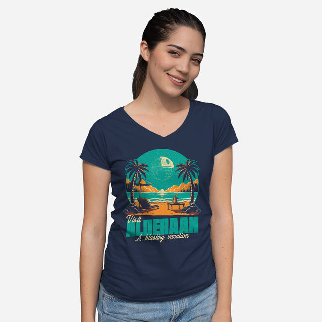 Summer Planet Destruction-Womens-V-Neck-Tee-Studio Mootant