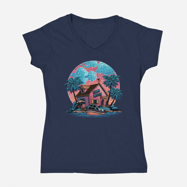 Island Life-Womens-V-Neck-Tee-glitchygorilla